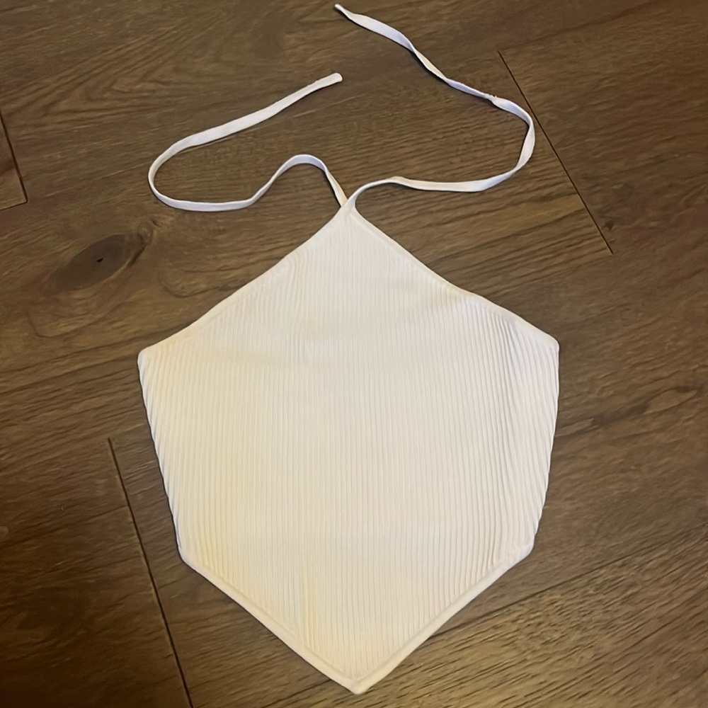Aritzia Babaton white sculpt knit halter top with tie